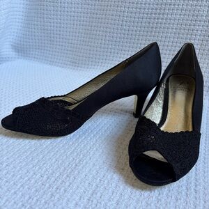 Adrianna Papell Black Lace Peep-Toe Heels